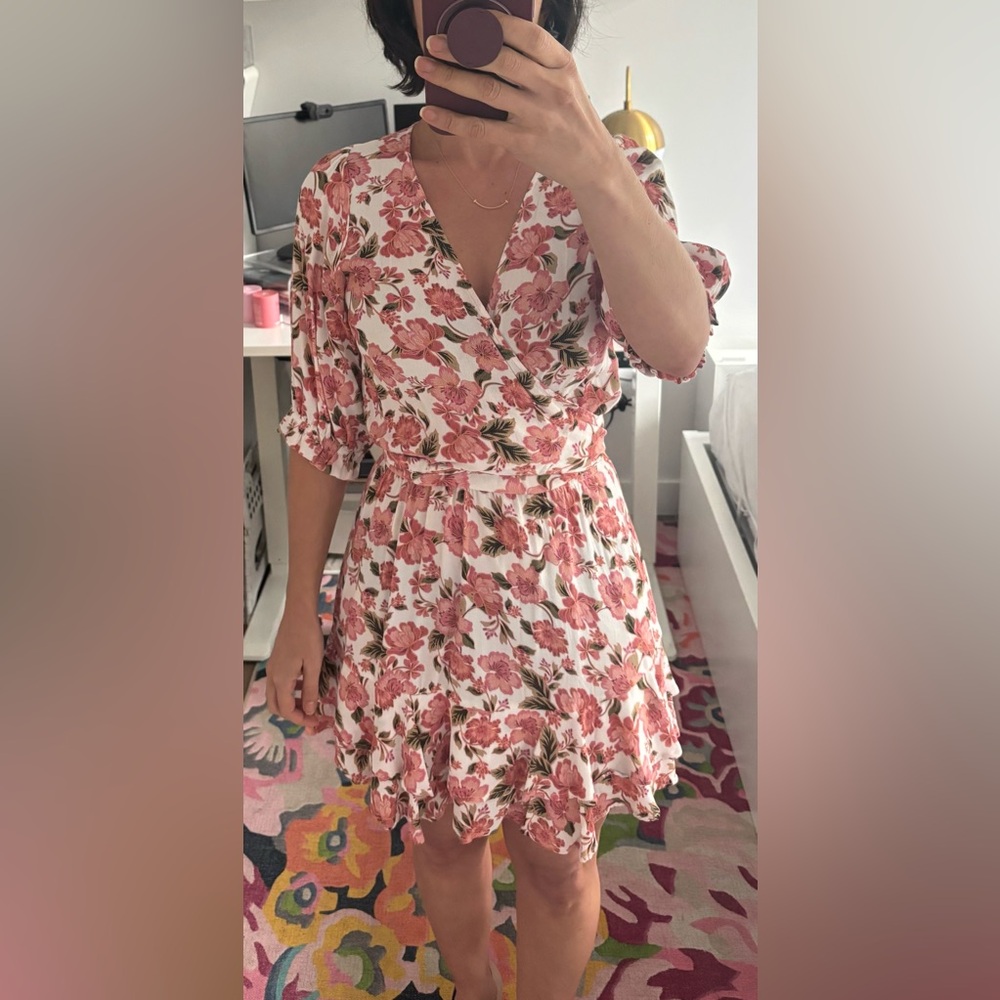 Kivari Pink Flutter Sleeve Mini Dress